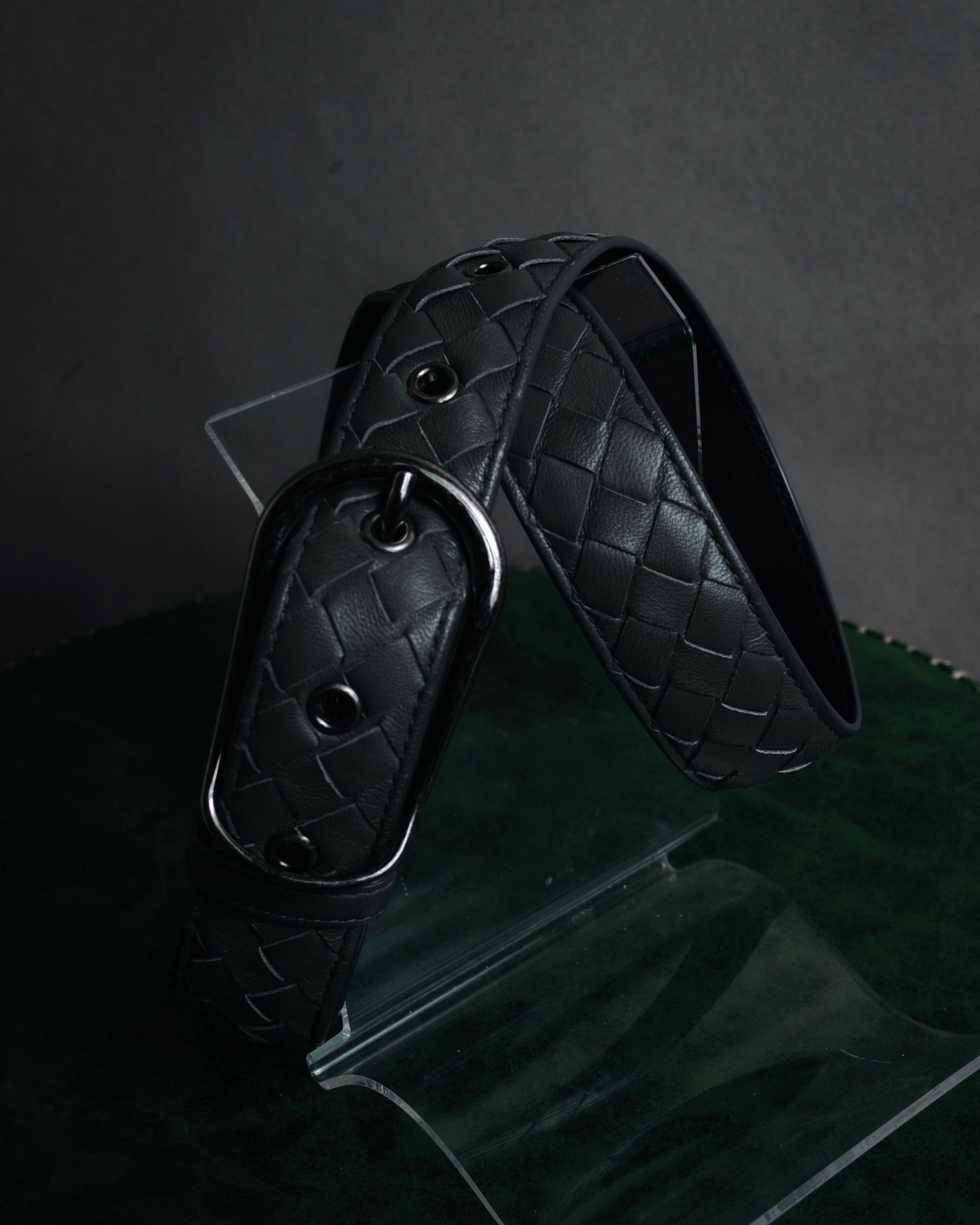 "BOTTEGA VENETA" 2000’s Intrecciato nappa leather grommet belt