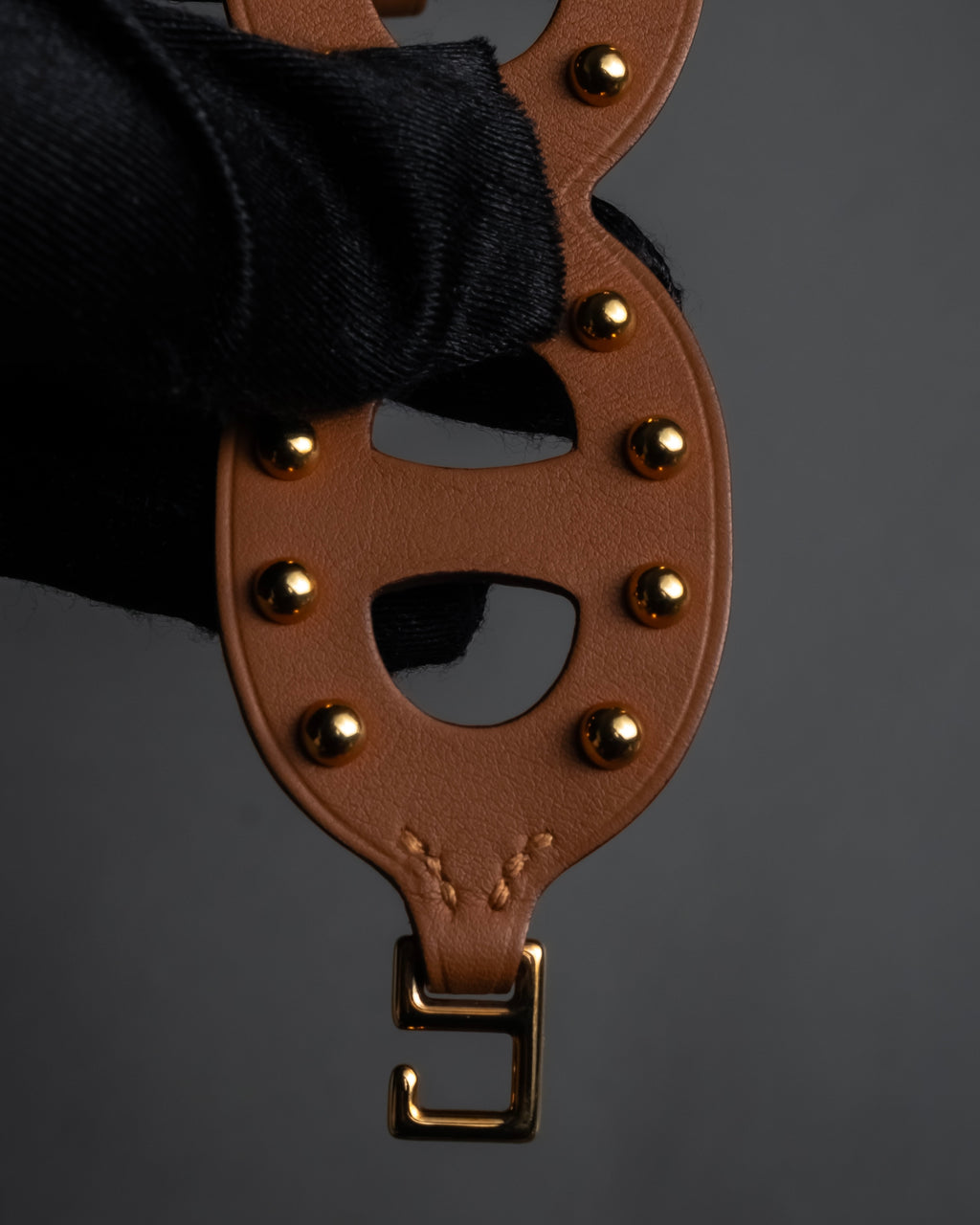"HERMES" Chaine d'Ancre motif studs leather bracelet
