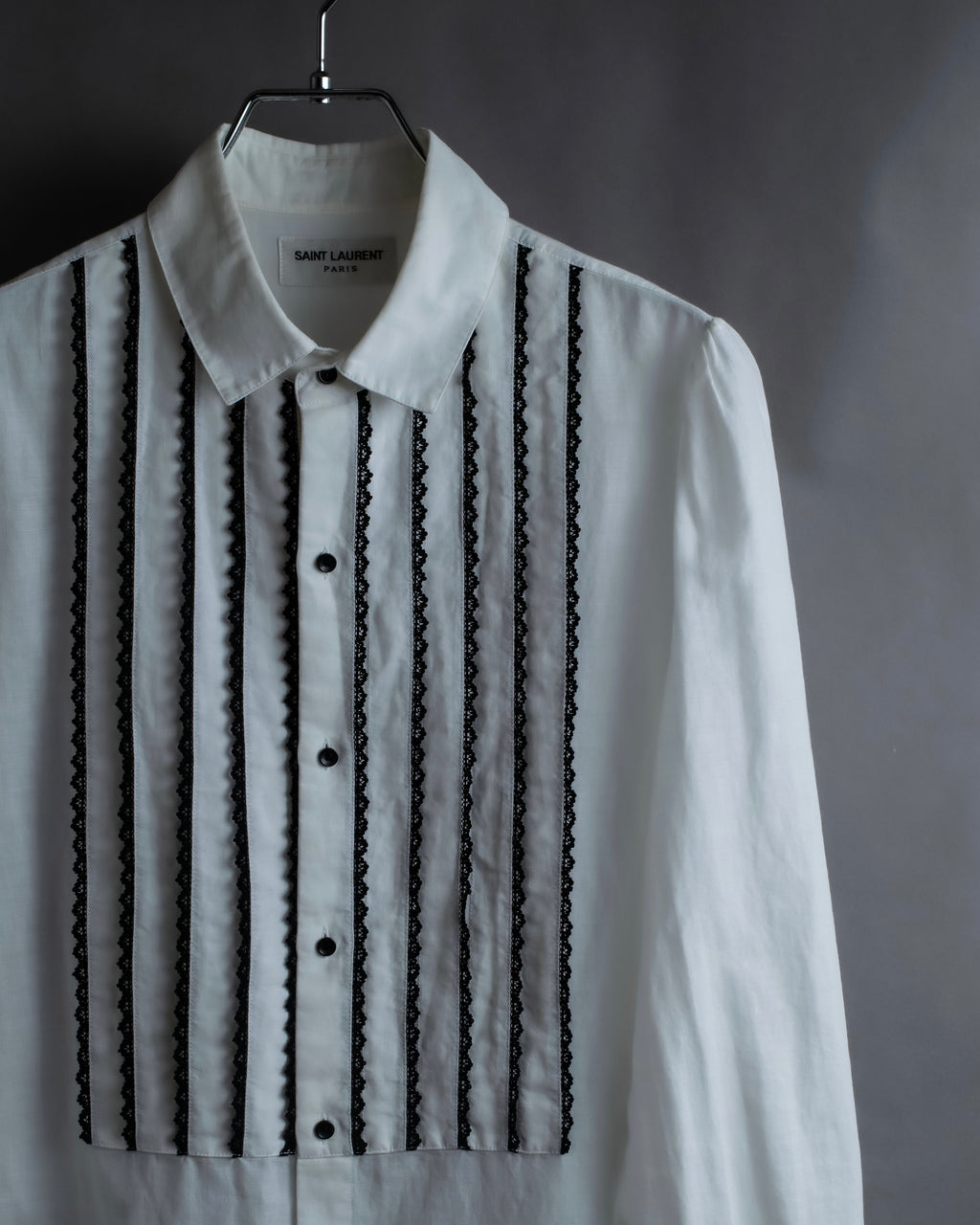 "Saint Laurent" 22SS Ribbon lace design tuxedo shirt