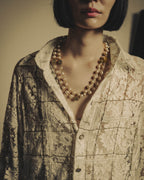 -SPECIAL- "CHANEL" 10's-20's Embellished floral lace and pearl check oversized shirt