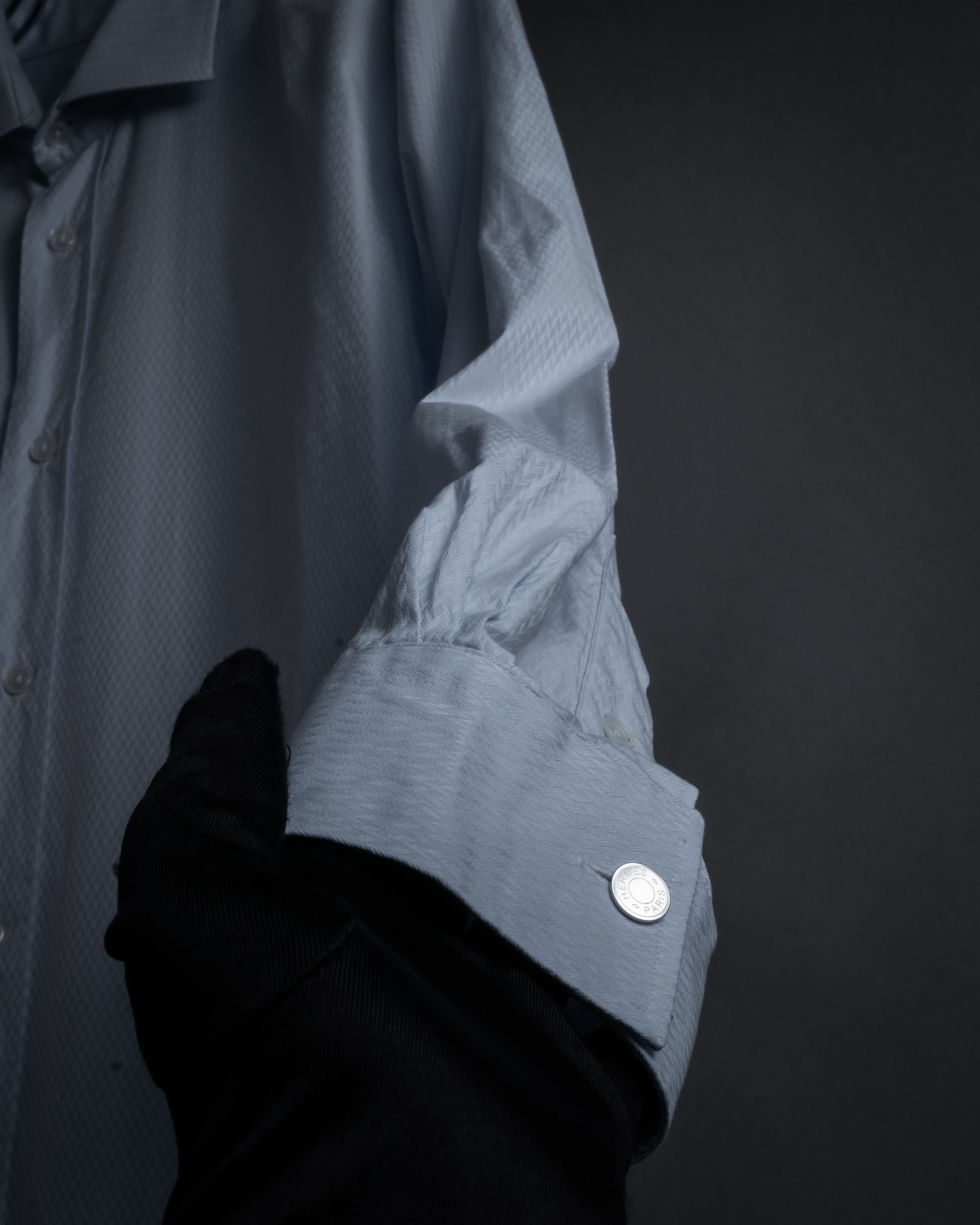 “HERMES” 80’s clou de selle-button jacquard dress shirt