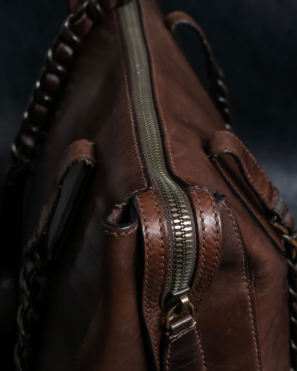 "PRADA" Brown leather chain shoulder bag