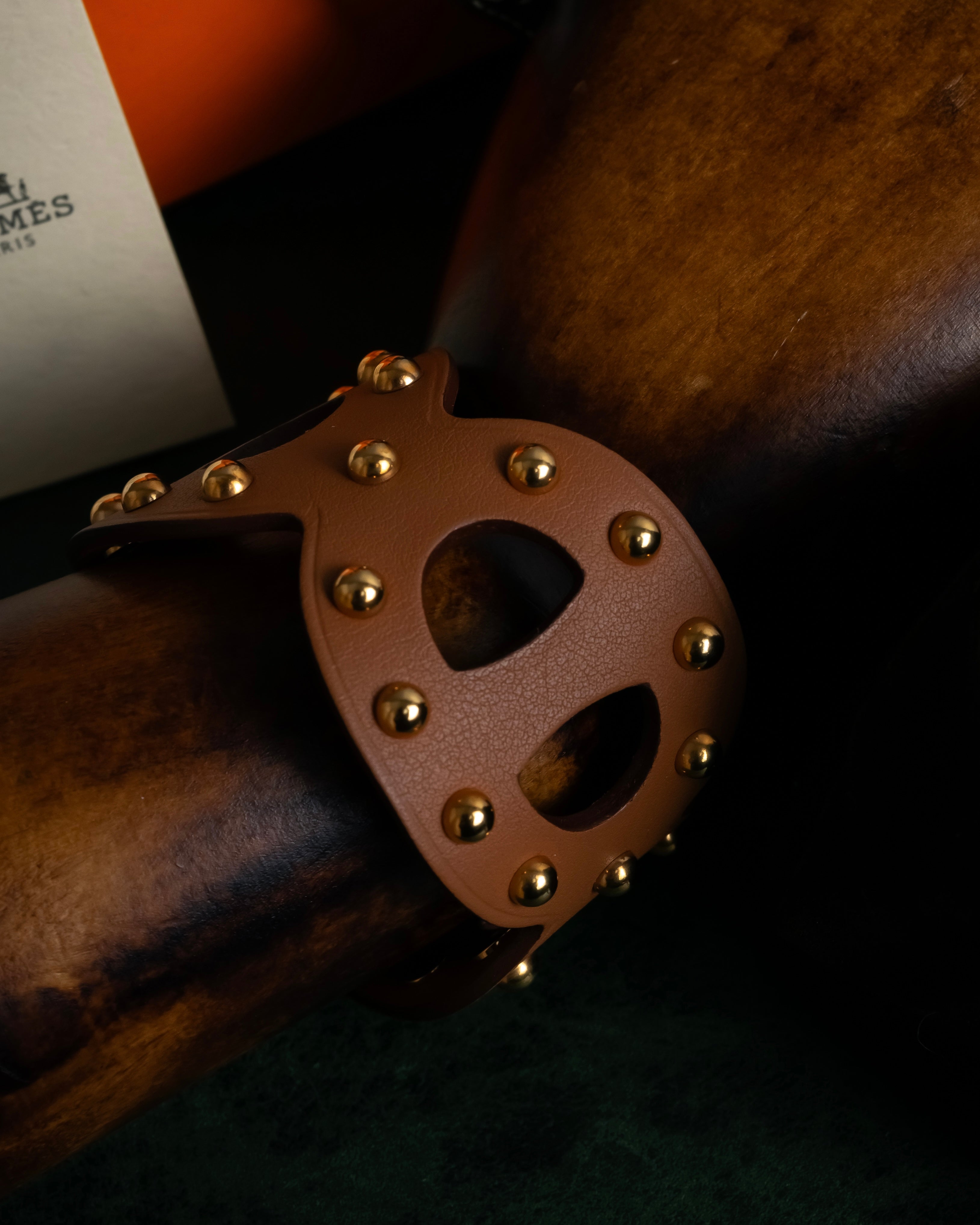 "HERMES" Chaine d'Ancre motif studs leather bracelet