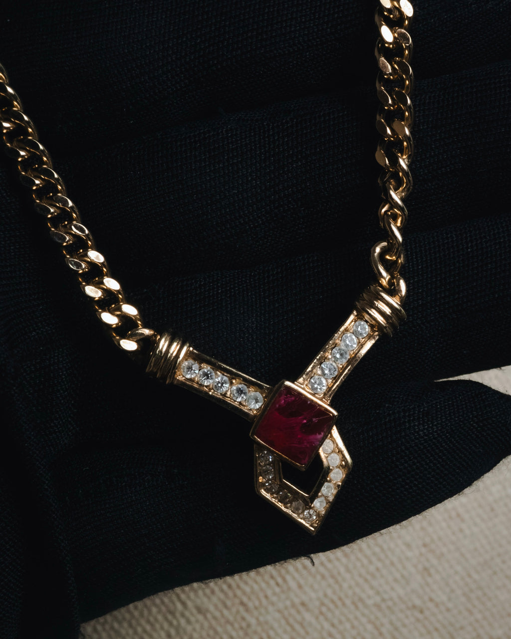 "Christian Dior" Geometric Y-link crystal pendant necklace