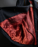 "HERMES" Vintage leather piping design belted tailored jacket