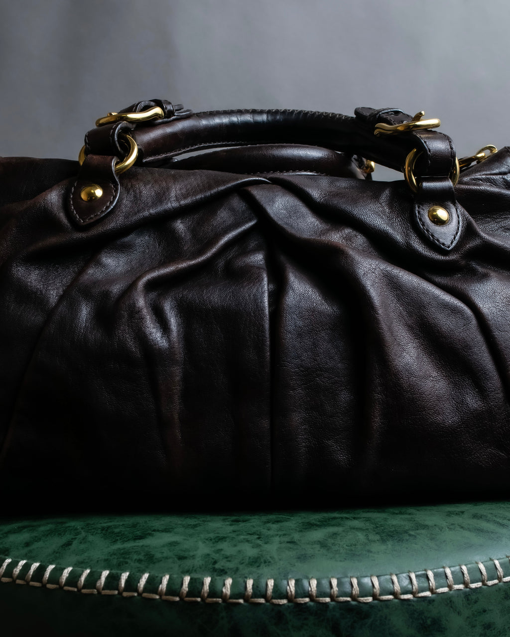 "MIU MIU" Pleated detail rounded boston grained leather 2way bag