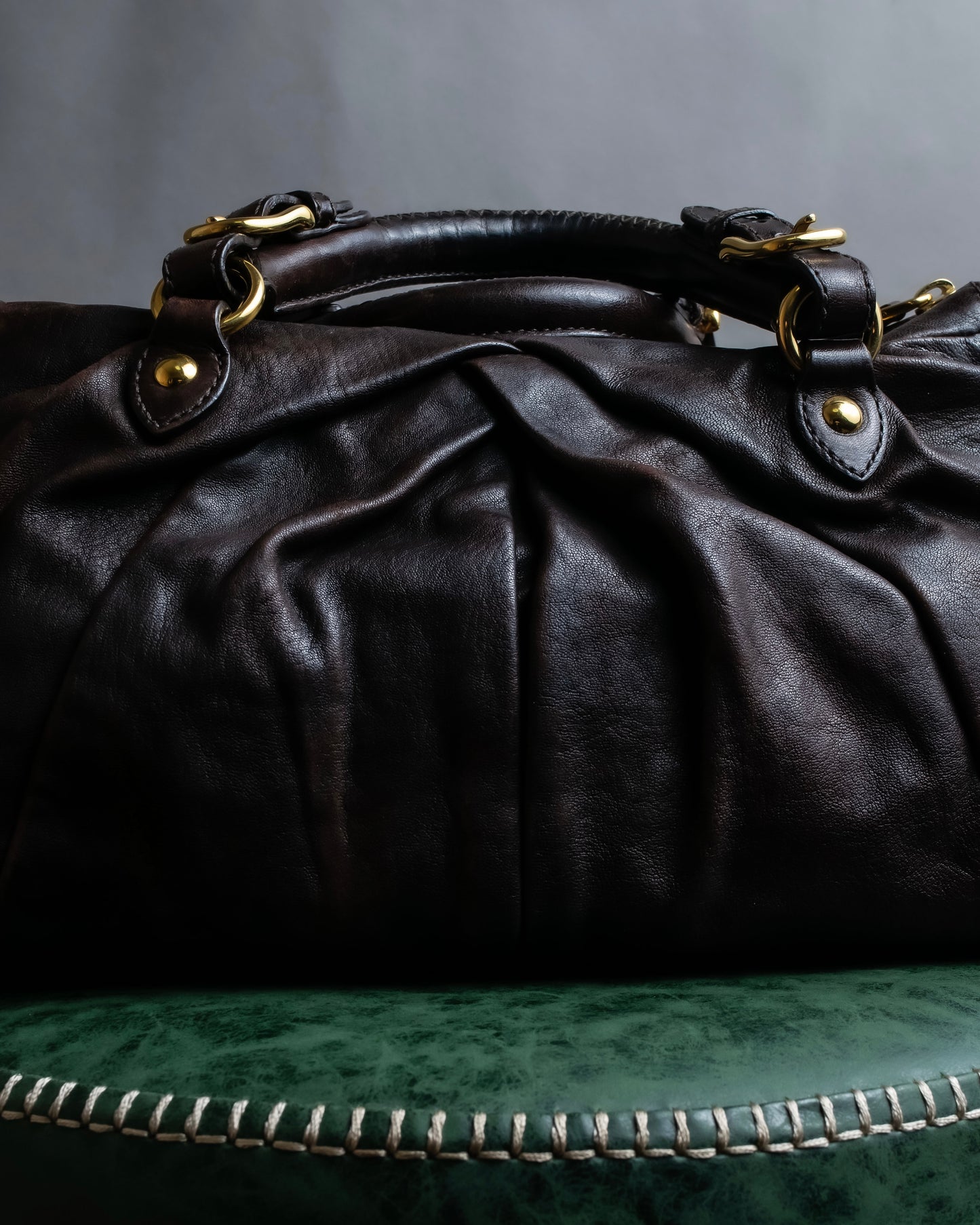 "MIU MIU" Pleated detail rounded boston grained leather 2way bag