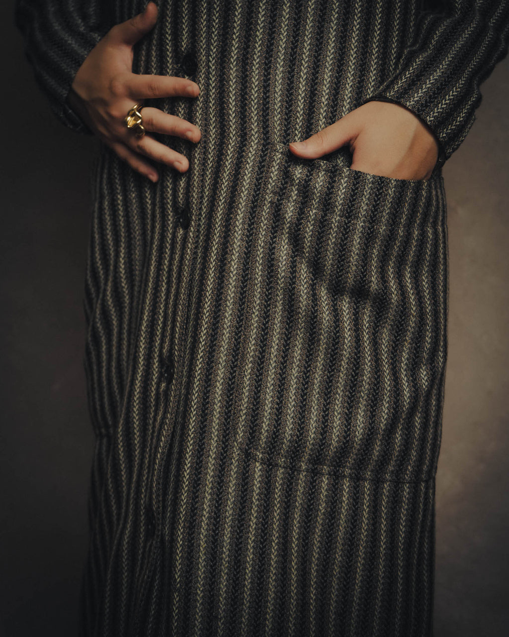 -SPECIAL- “GUCCI” 80’s-90’s Textured striped shawl collar long coat