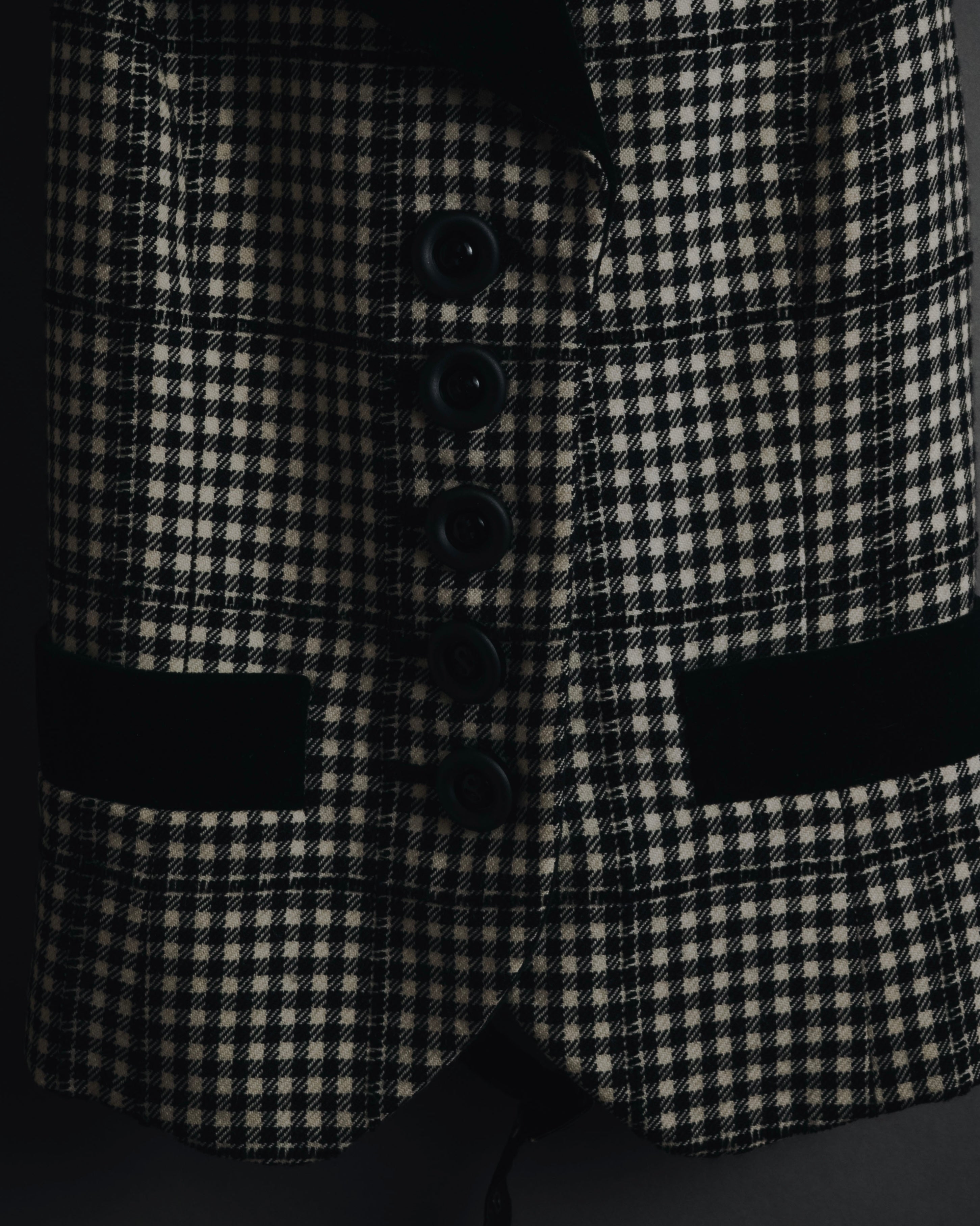 –SPECIALS– "Yves Saint Laurent" 90’s Mid gingham check velvet lapel tailored vest