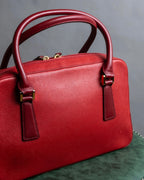 "BURBERRY" Bright red square silhouette leather handbag