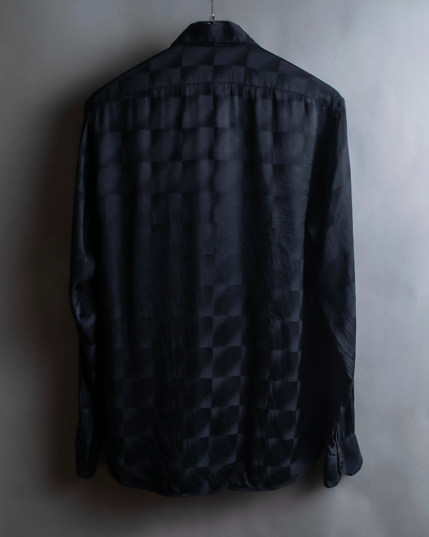 "Saint Laurent Paris" Geometric pattern fly front silk shirt