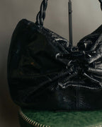 "Salvatore Ferragamo" 00's Vintage crushed patent leather braided handle hobo bag