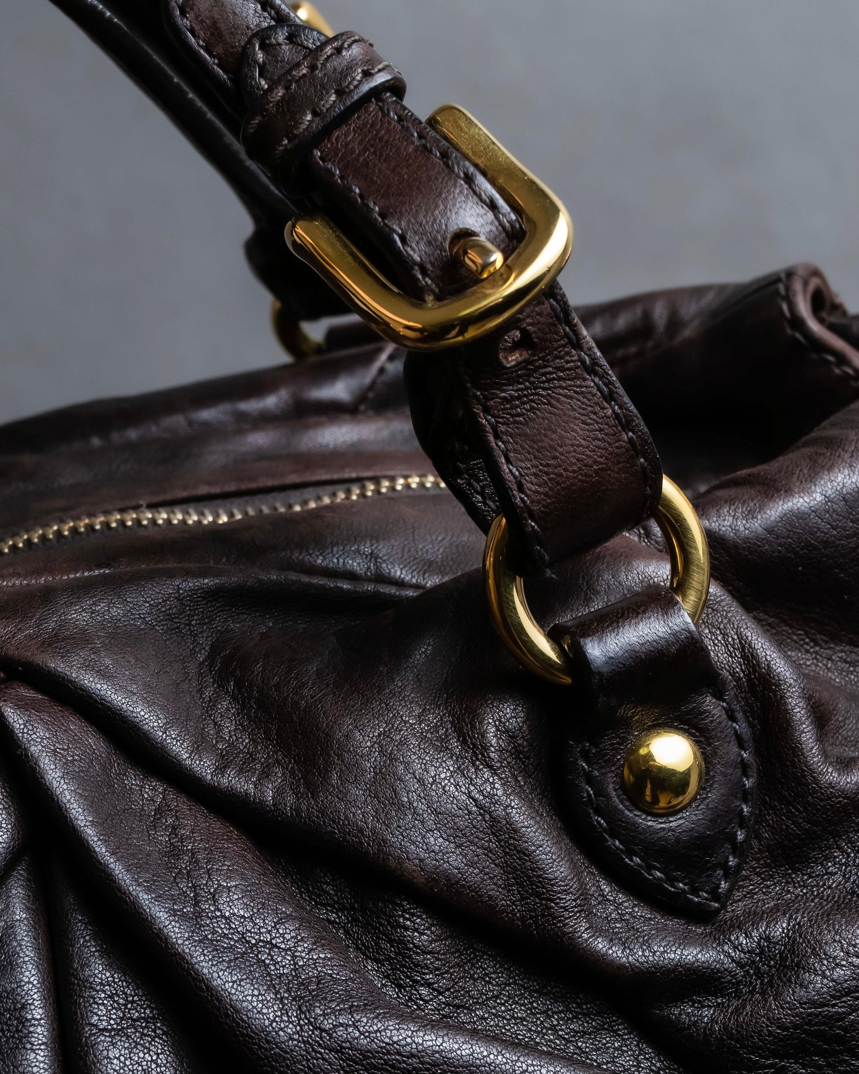 "MIU MIU" Pleated detail rounded boston grained leather 2way bag