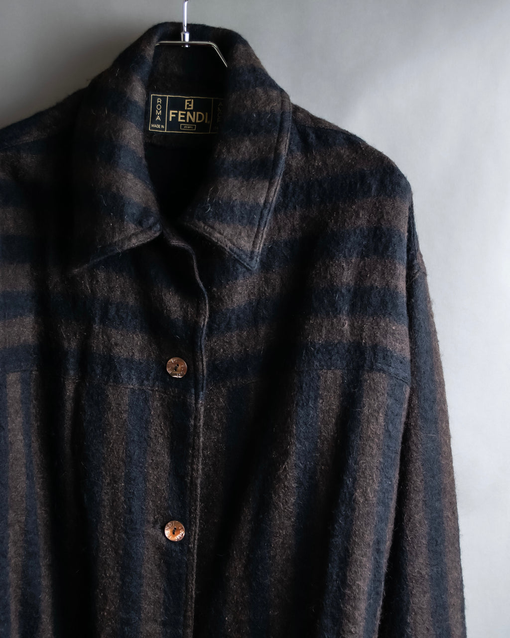 "FENDI" Pecan stripe pattern A-line silhouette coat
