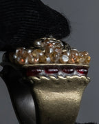 "CHANEL" 00 AW Glass pearl Coco mark motif gold ring