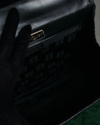 "Yves Saint Laurent" 90’s croc embossed whipstitch trapeze handbag