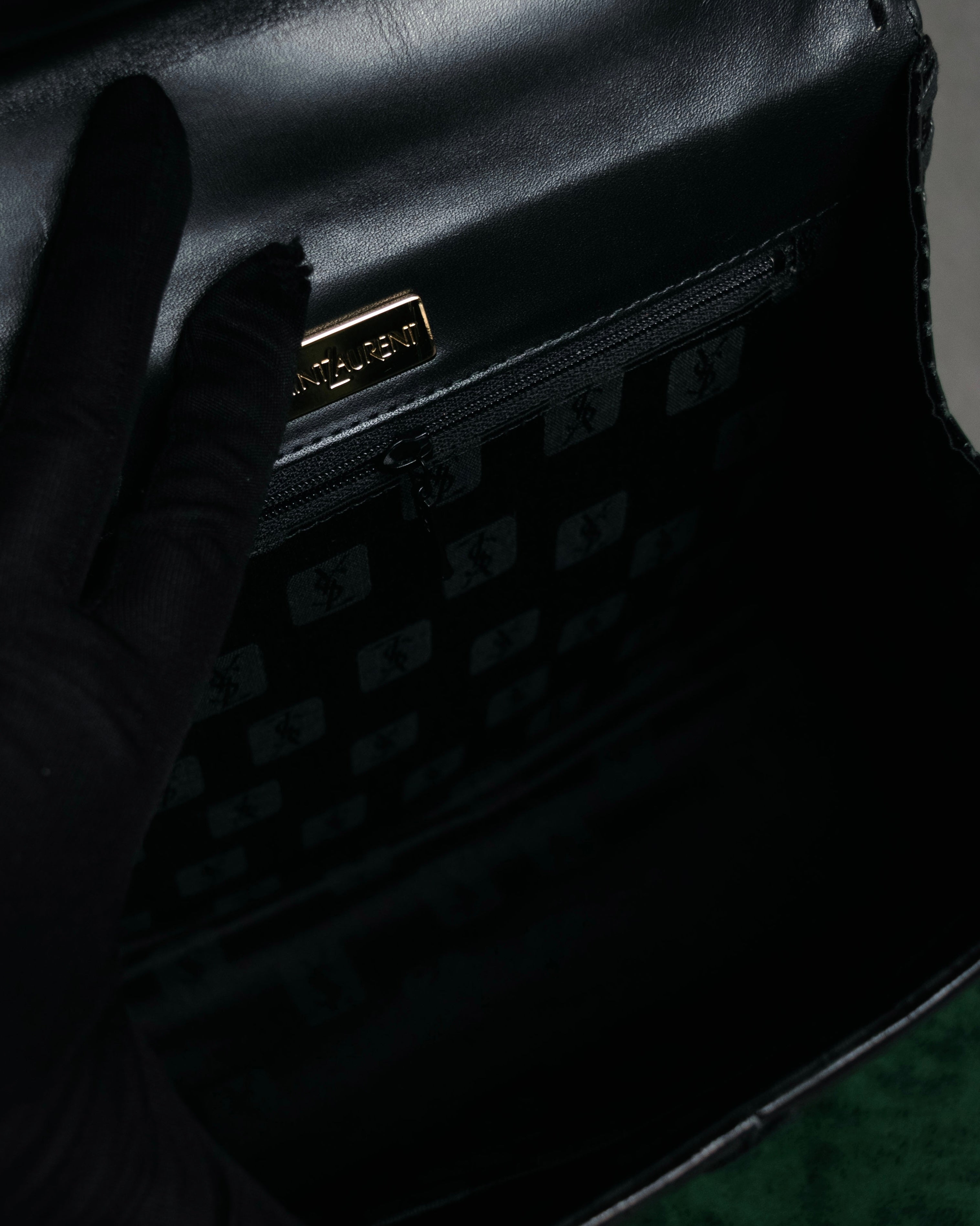 "Yves Saint Laurent" 90’s croc embossed whipstitch trapeze handbag