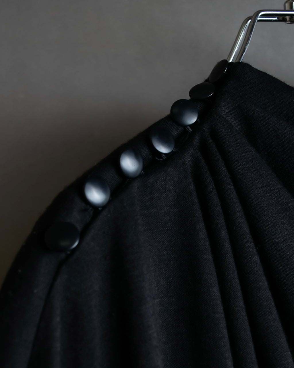 "LANVIN" Asymmetrical shoulder button design long dress