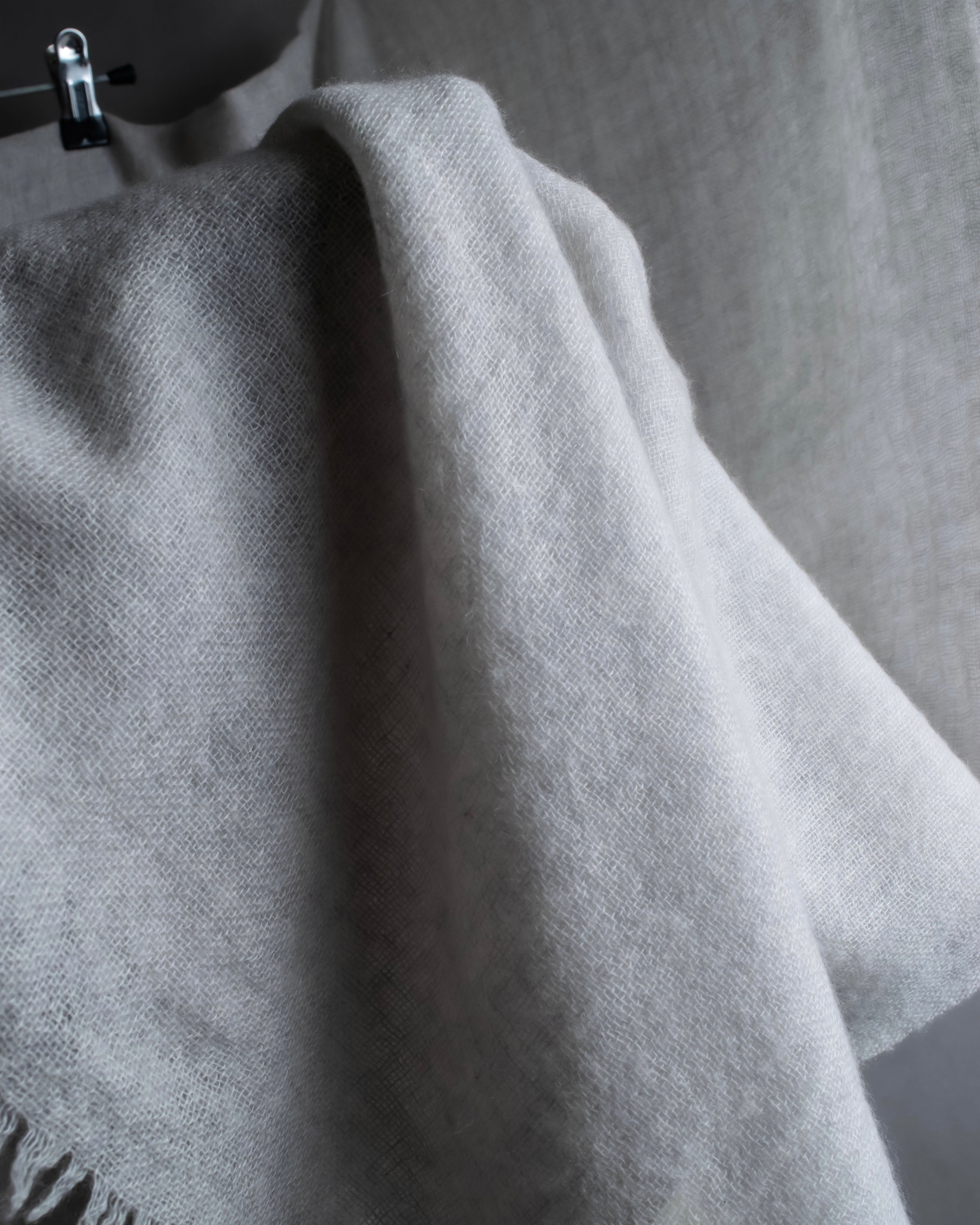 "Chloe" Fringe design light gray sheer material stole