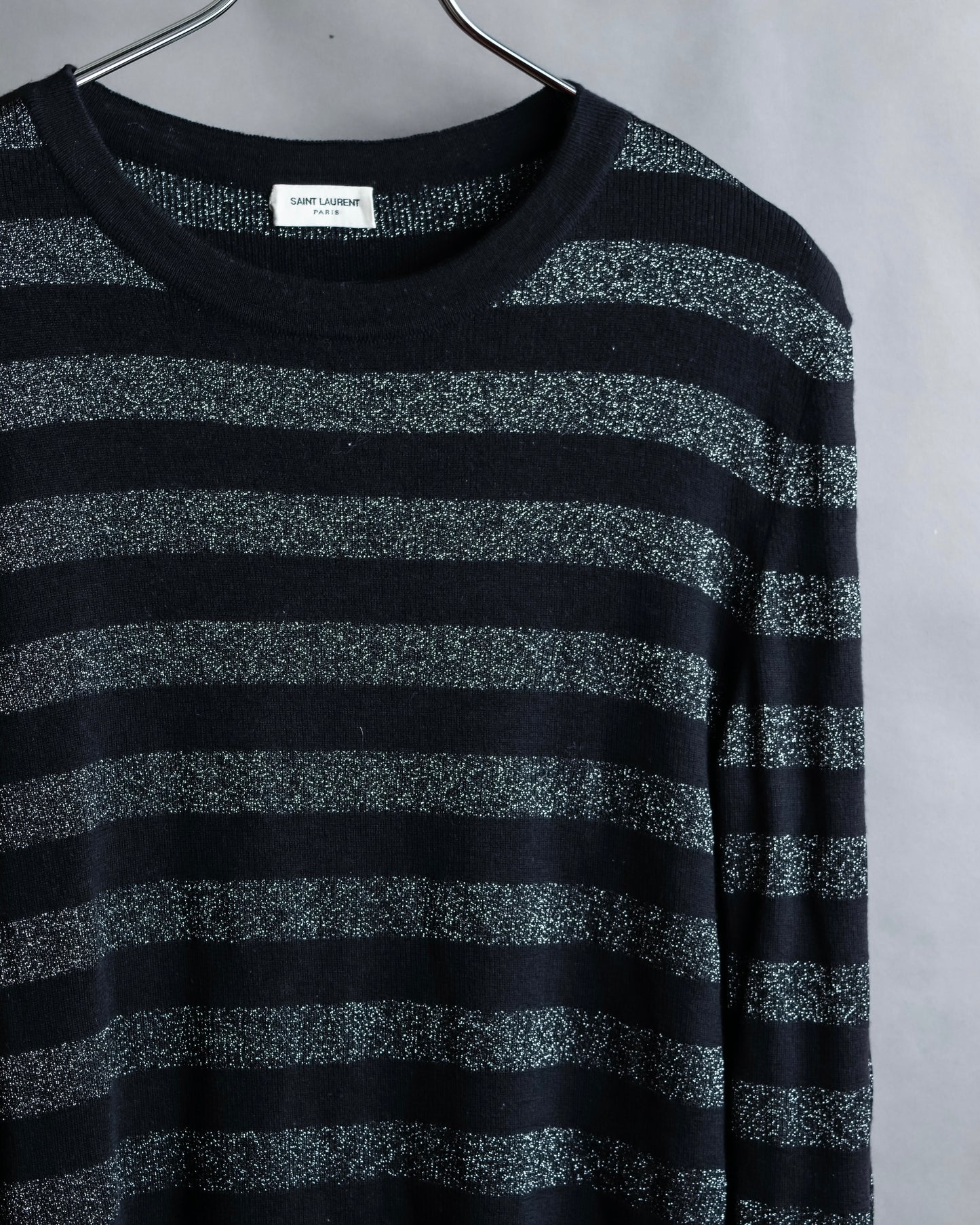 "Saint Laurent Paris" Glittery border pattern relaxed knit