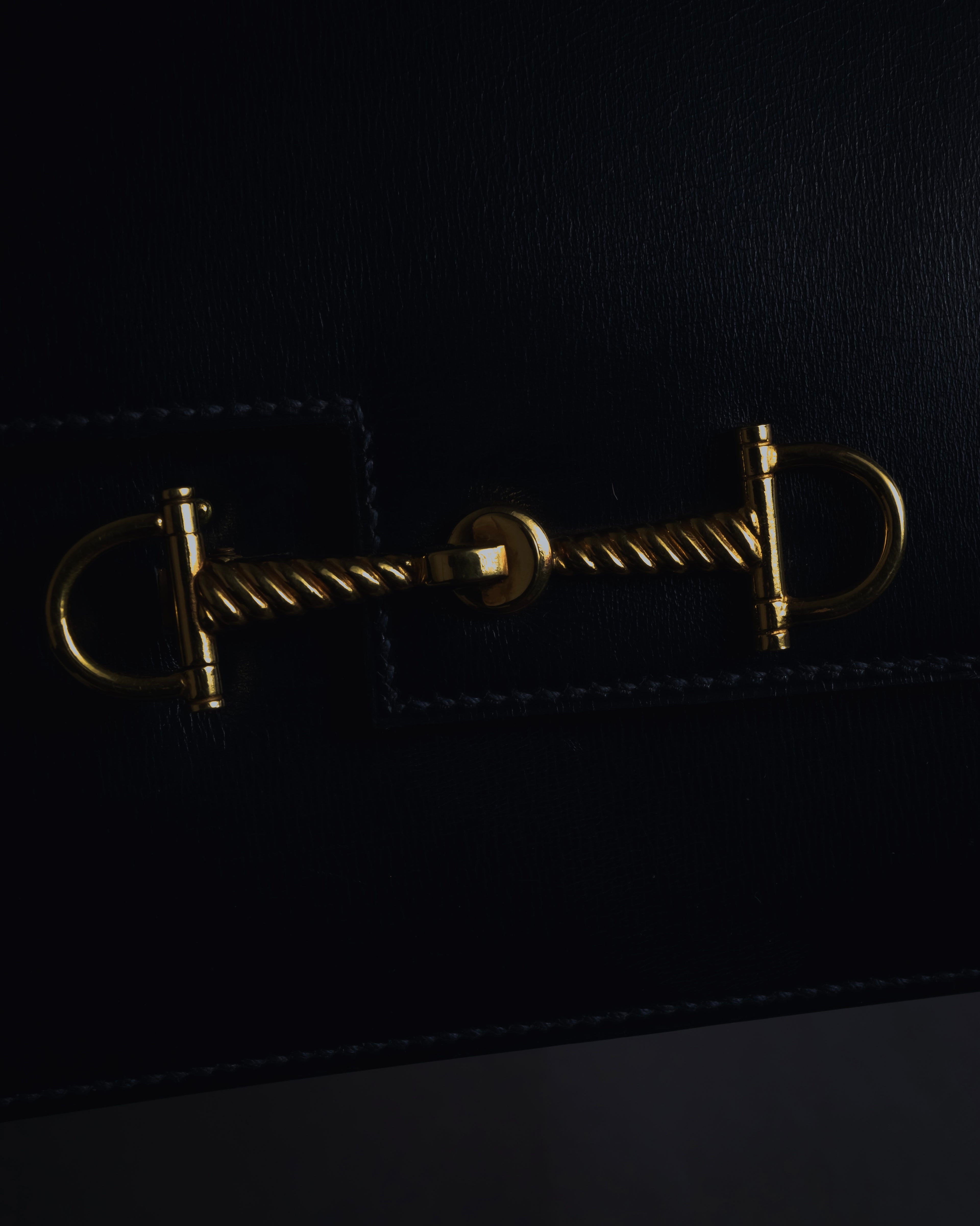 -SPECIAL- "HERMES" 60’s early sandrine box dark blue calf bit bag