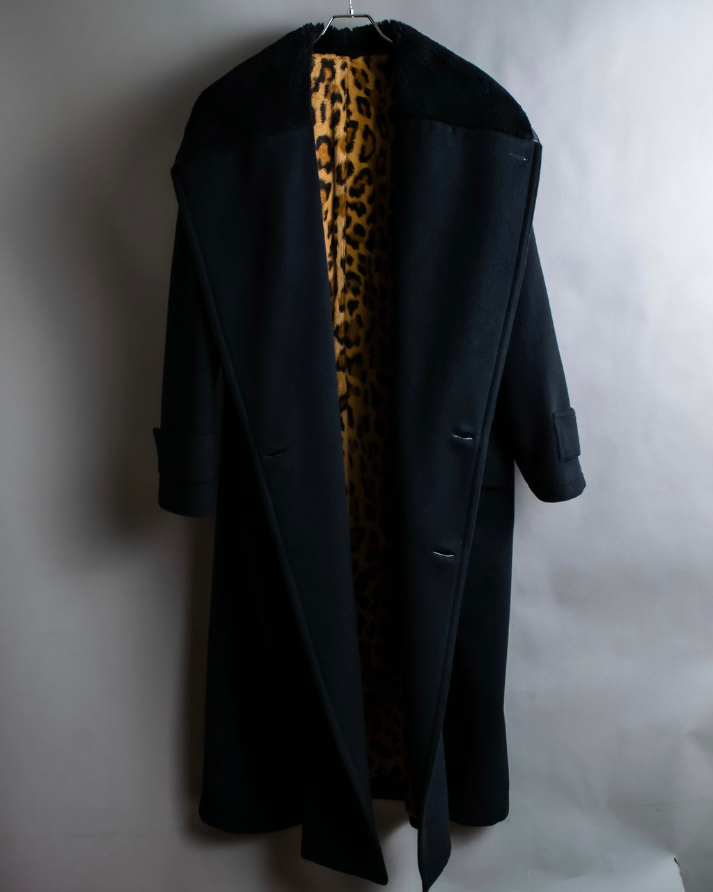 "GIANNI VERSACE UPDATE"
 Fur trimmed wool cashmere maxi double breasted coat