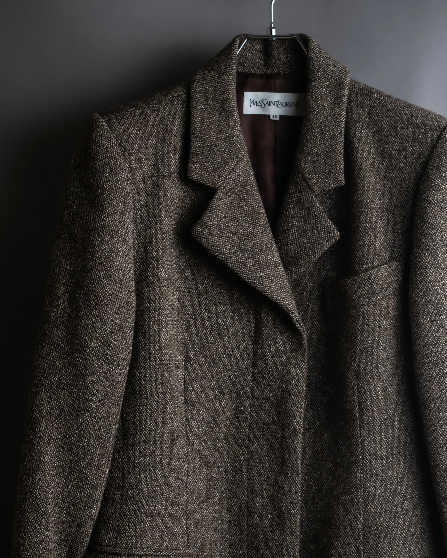 "Yves Saint Laurent Rive Gauche"
Fly front tweed chester coat