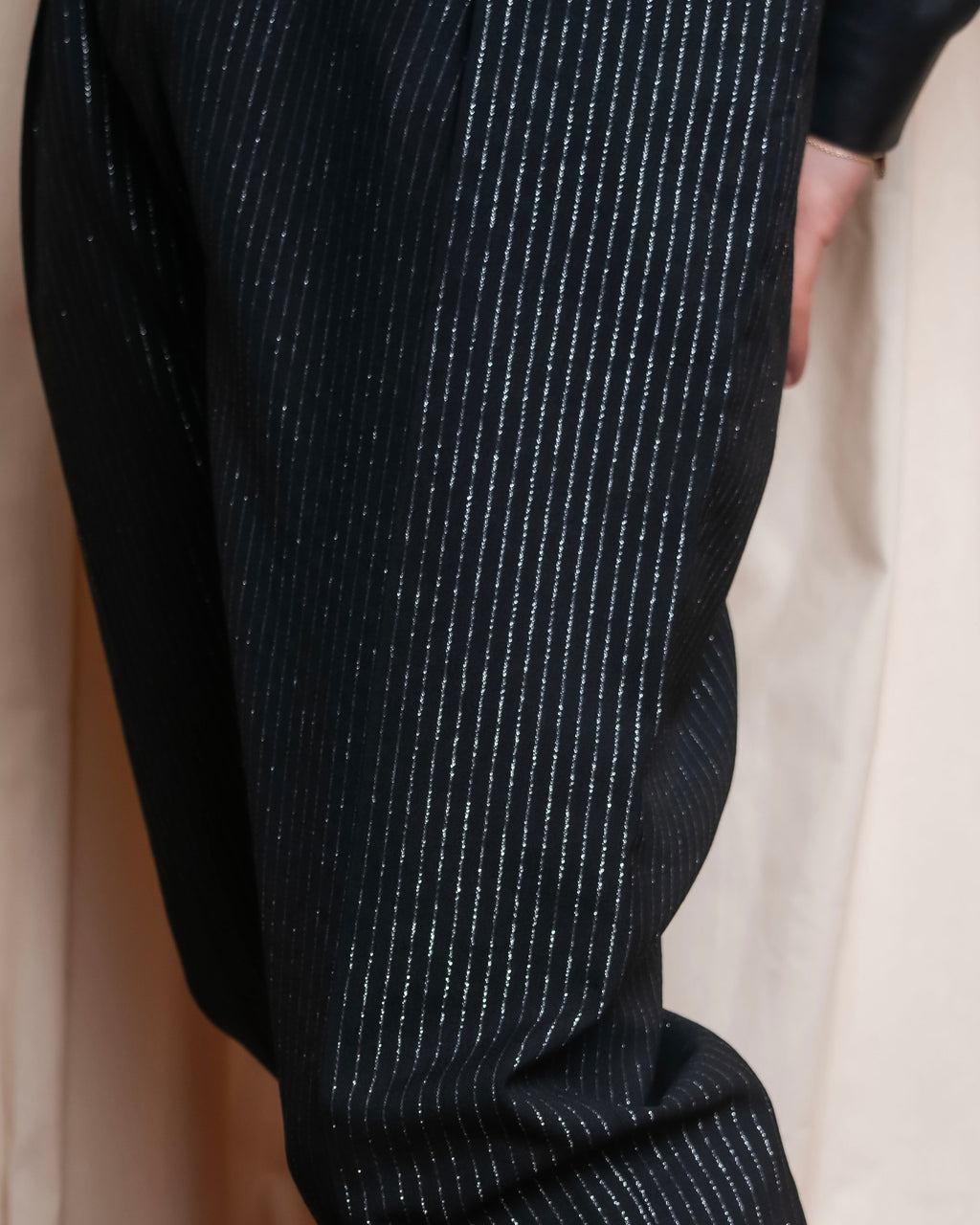 "CELINE" Shiny striped wide tapered slacks