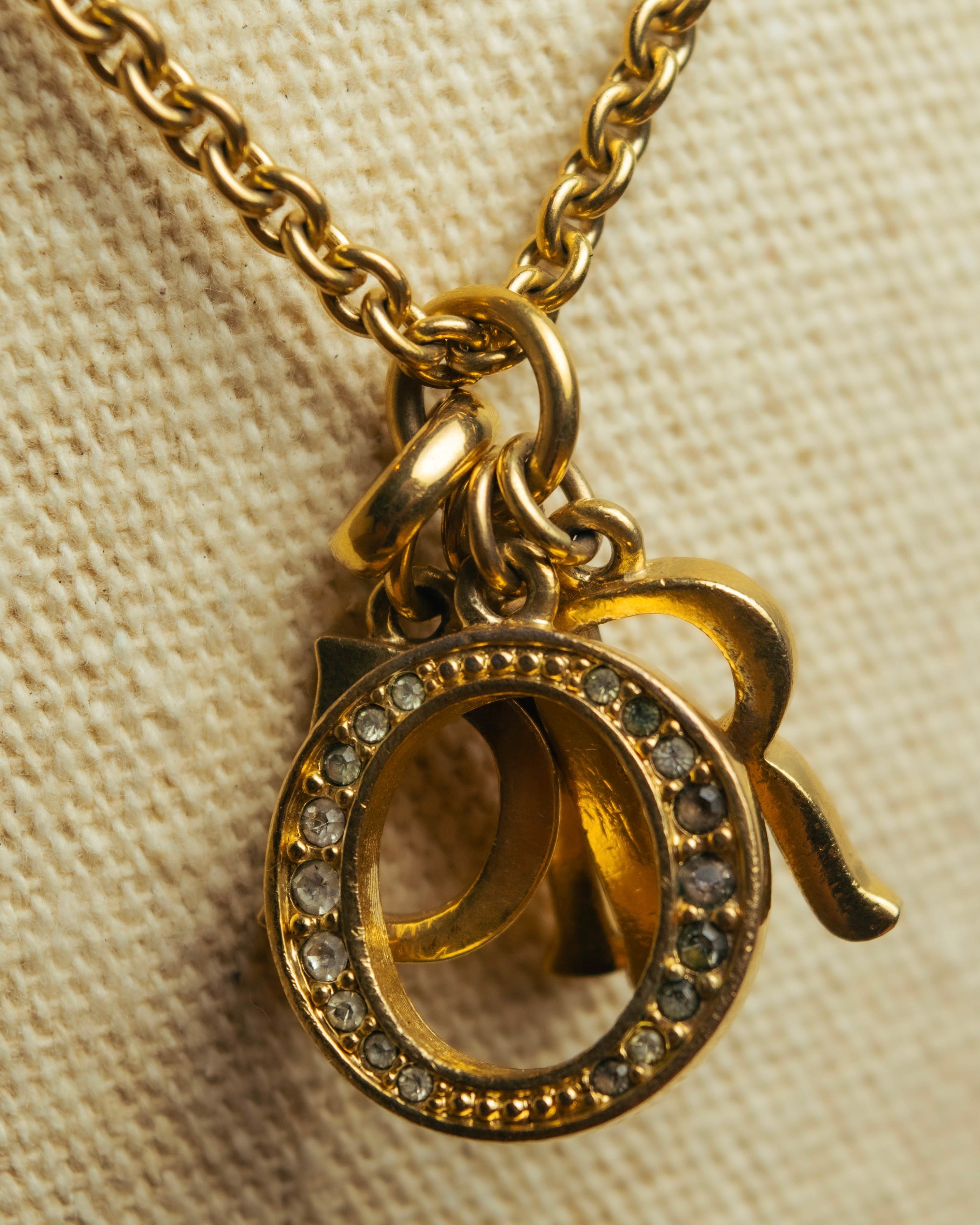 "Christian Dior" 90's-00's Gold tone logo charm necklace