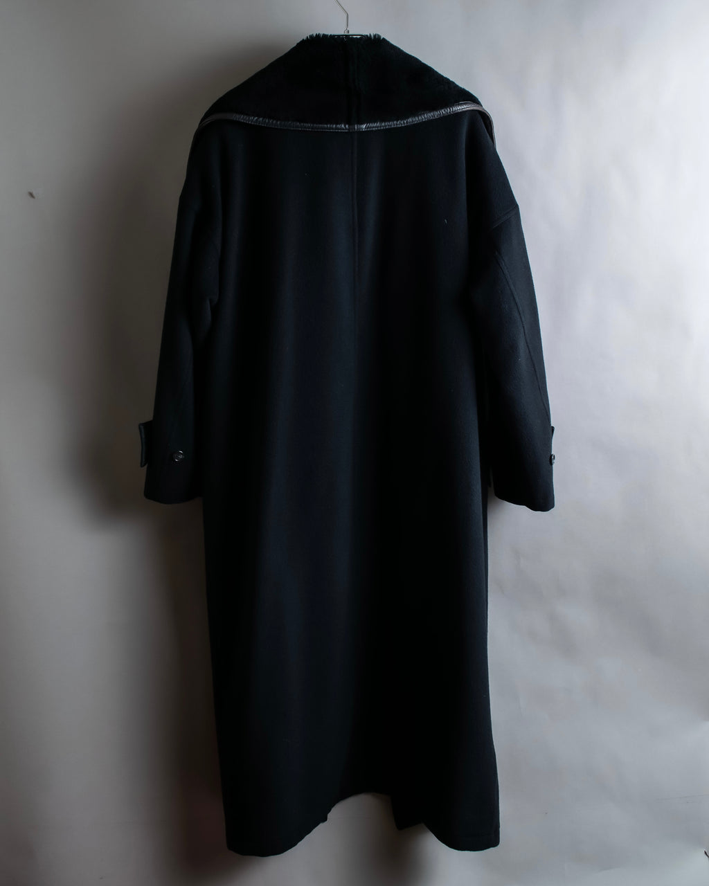 "GIANNI VERSACE UPDATE"
 Fur trimmed wool cashmere maxi double breasted coat