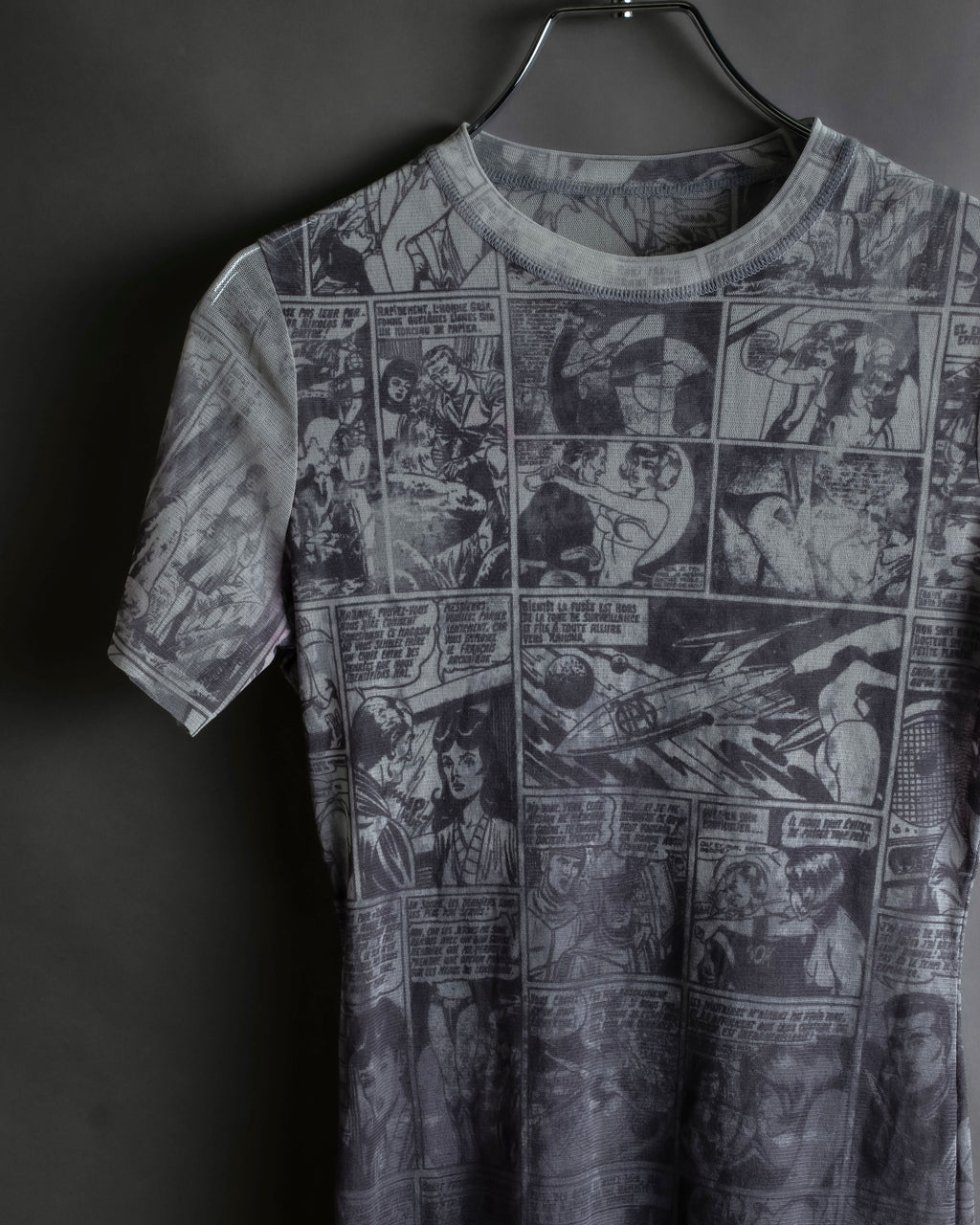 "JEAN PAUL GAULTIER JEANS" American comic book motif sheer short length pullover