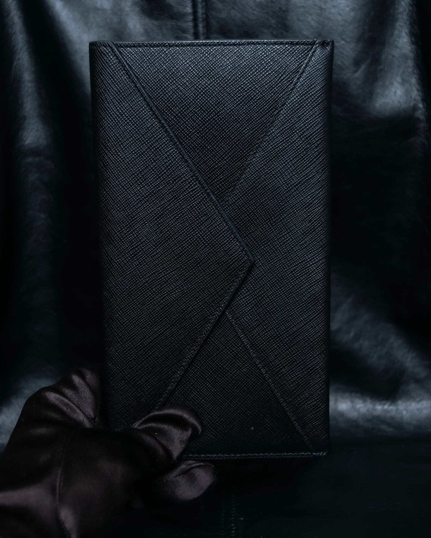 “PRADA” Letter shape gold lining leather Document Case