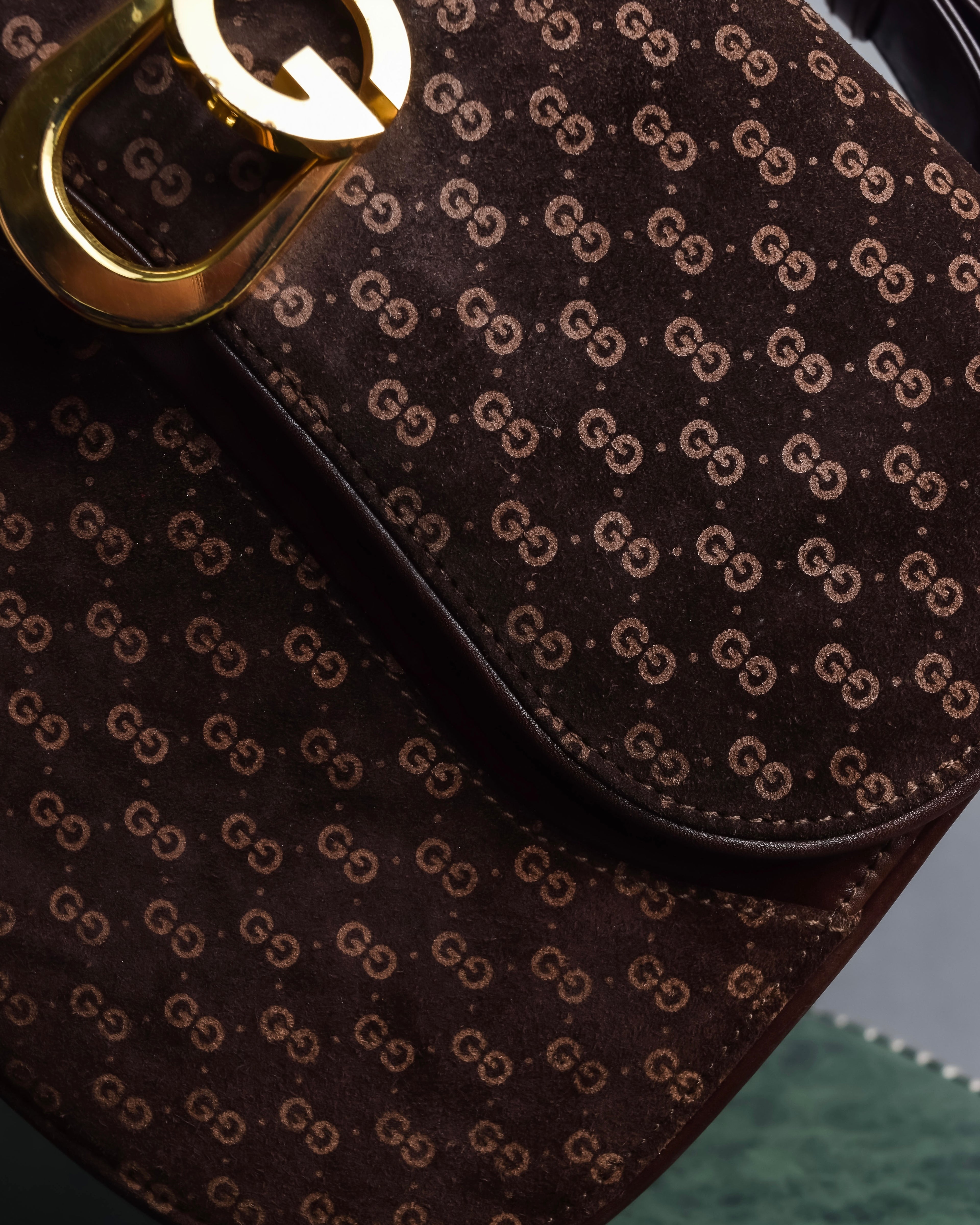 "GUCCI" 70's Embossed suede flap shoulder bag