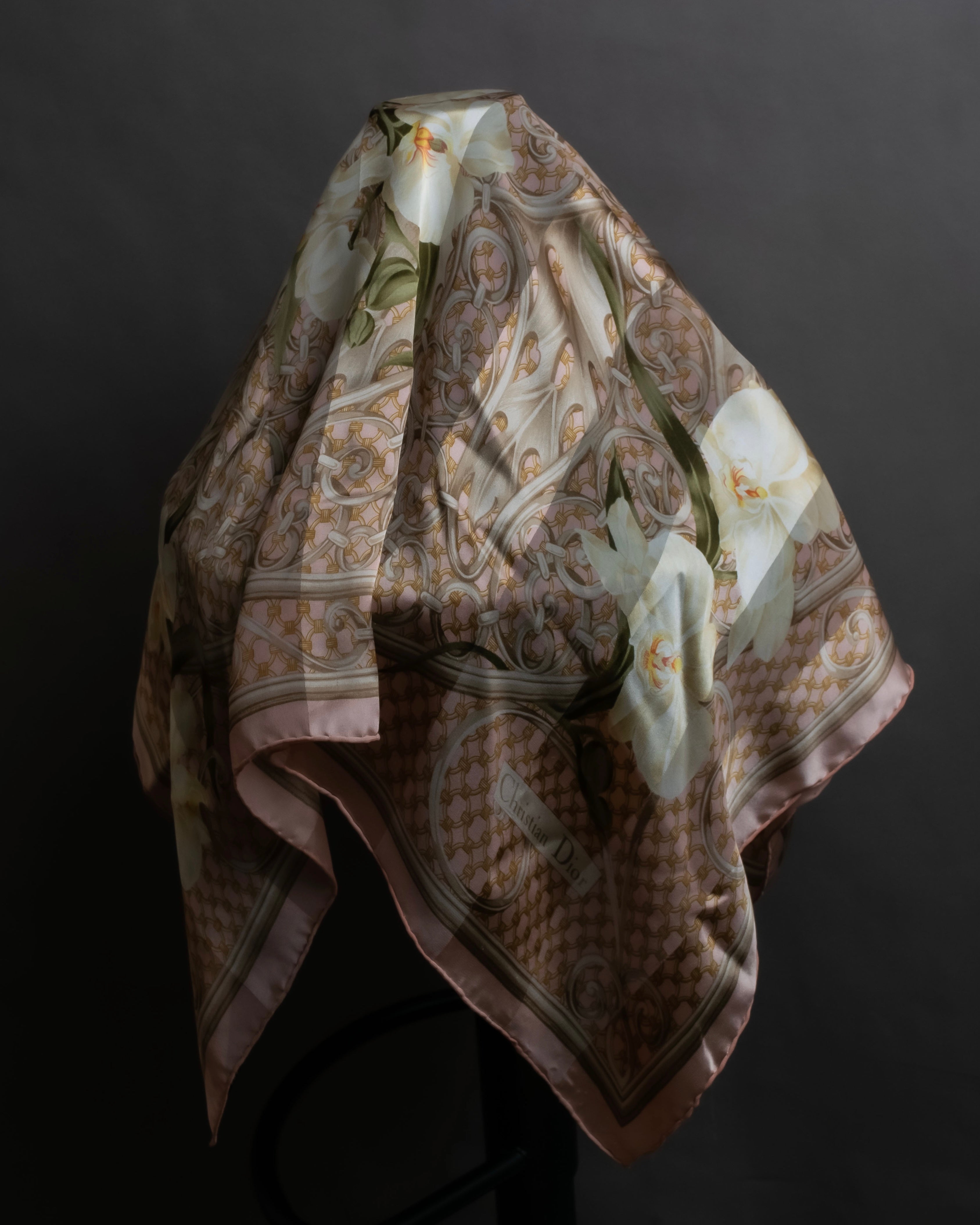 "Christian Dior" Geometric＆arabesque motif silk scarf