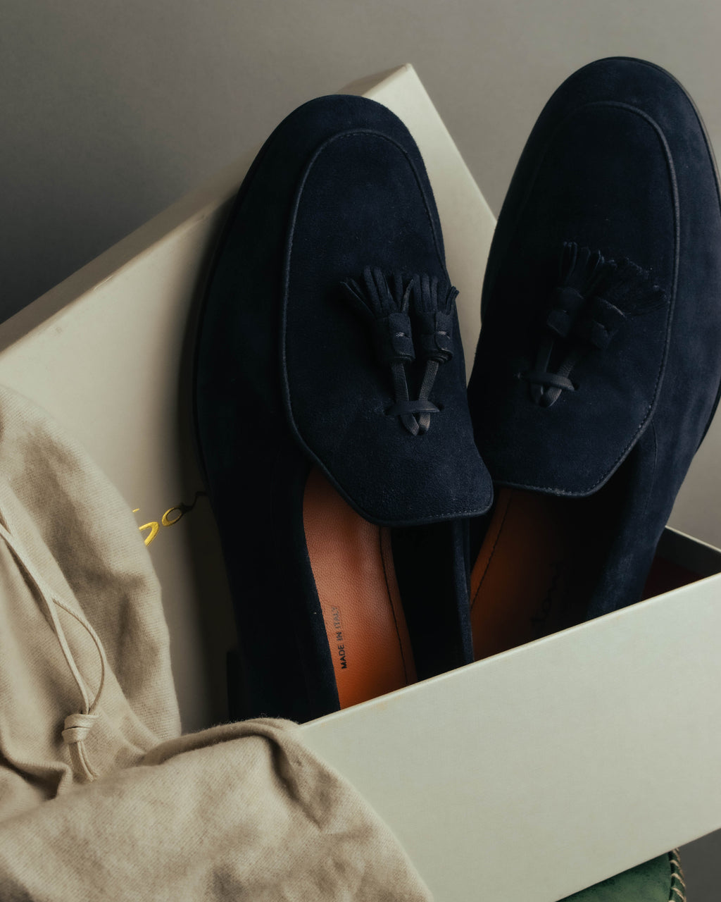 "Santoni" 2010's-2020's Elegant navy suede tassel loafers
