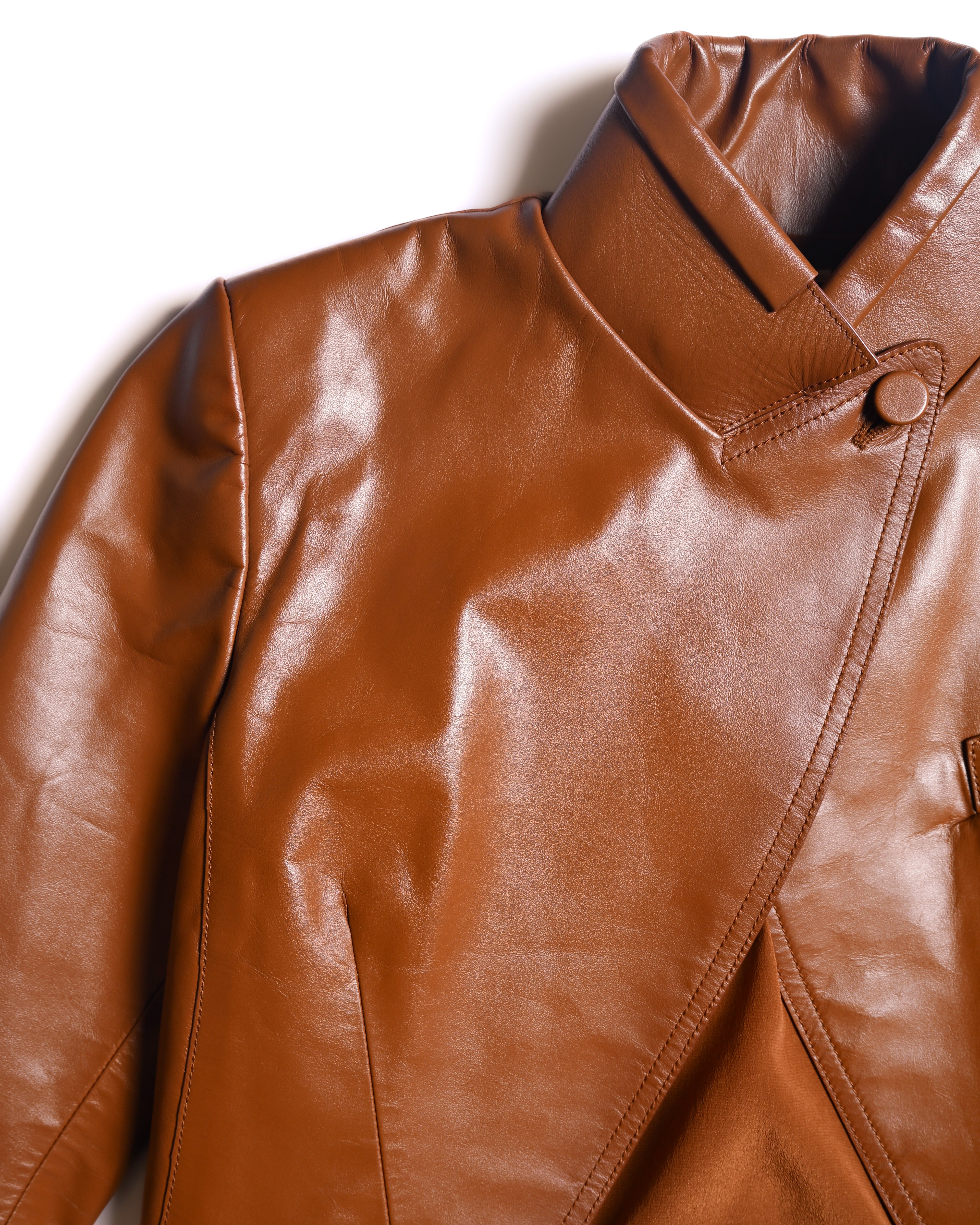 FENDI/ Back Logo Embroidery Calf Leather Short Jacket Brown