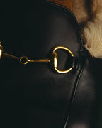 "GUCCI" 2010's Fur lined horsebit leather loafer mule