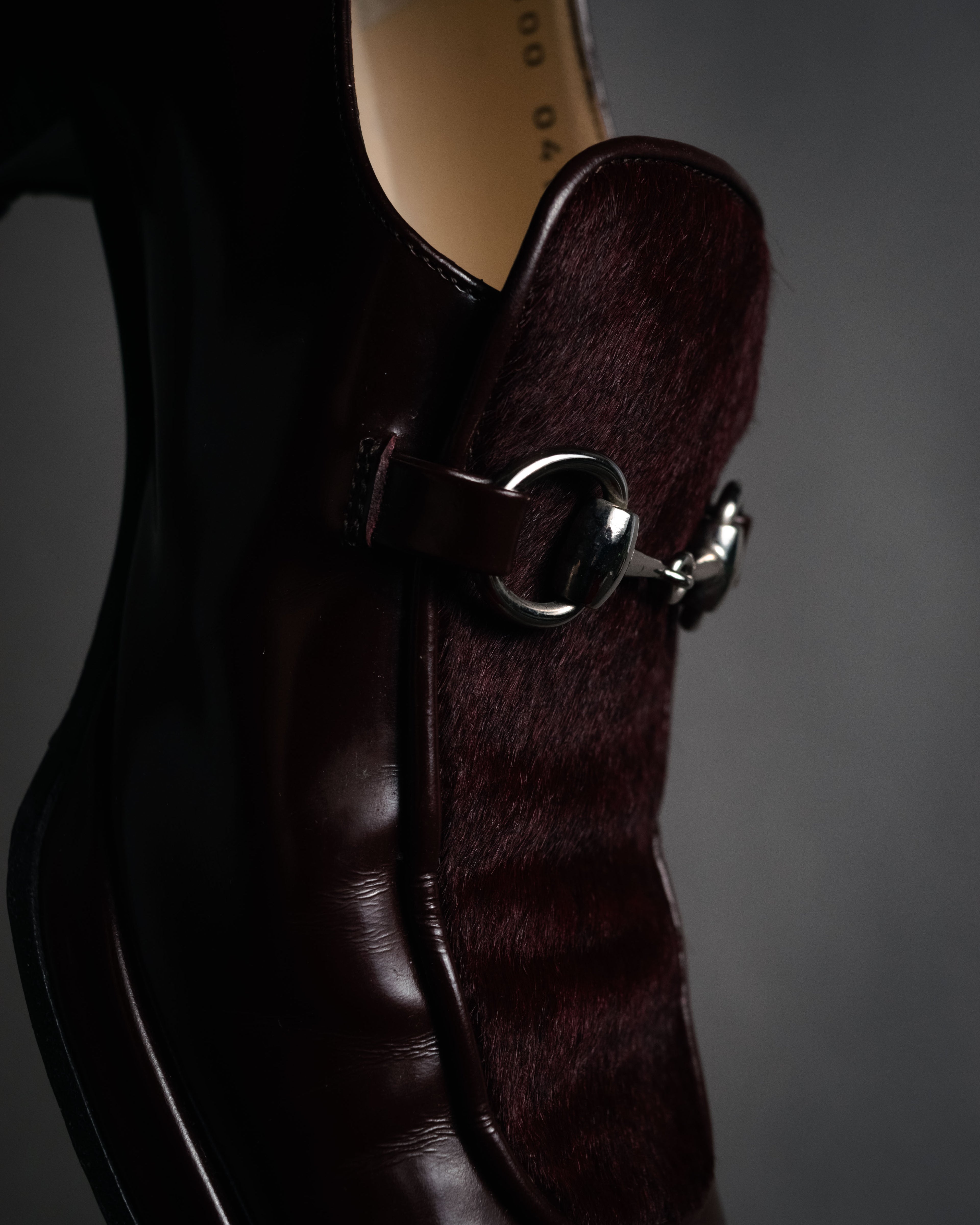 "GUCCI" 90’s-00’s Horsebit haircalf panel loafers