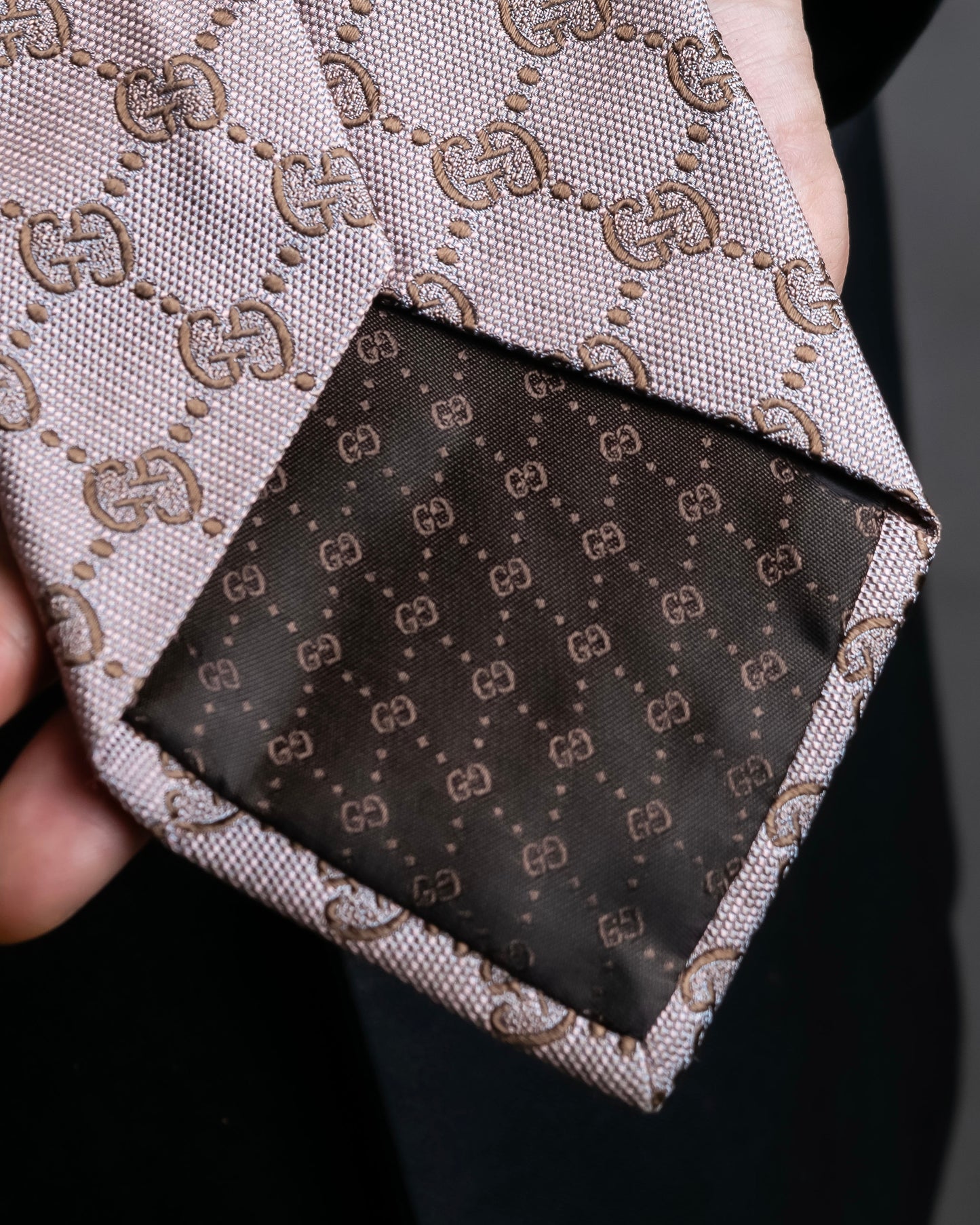 "GUCCI" 100% silk GG pattern jacquard weave neck tie