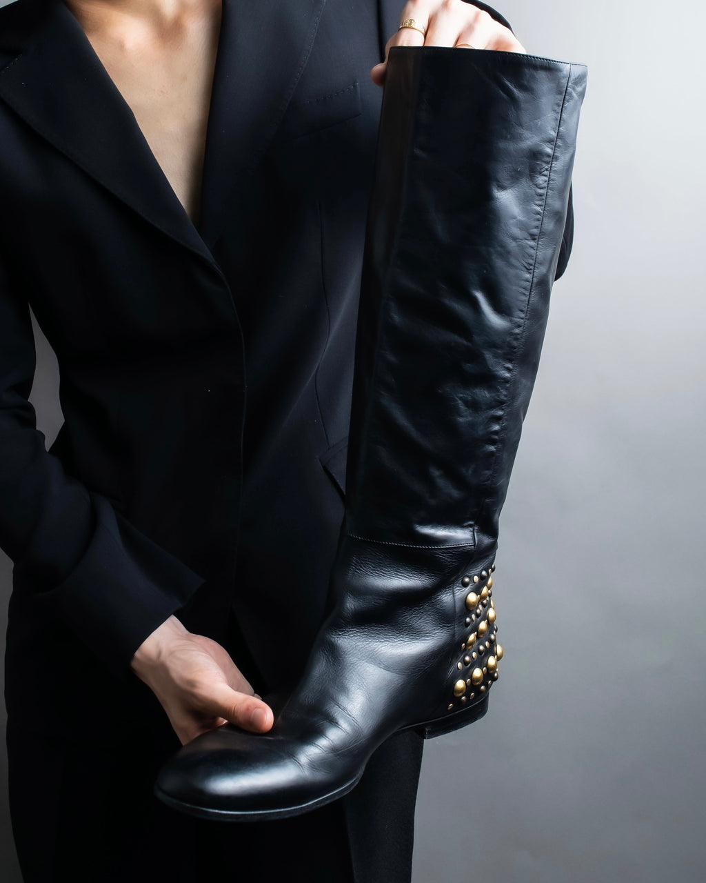 "GUCCI" Stud design vibram sole long boots