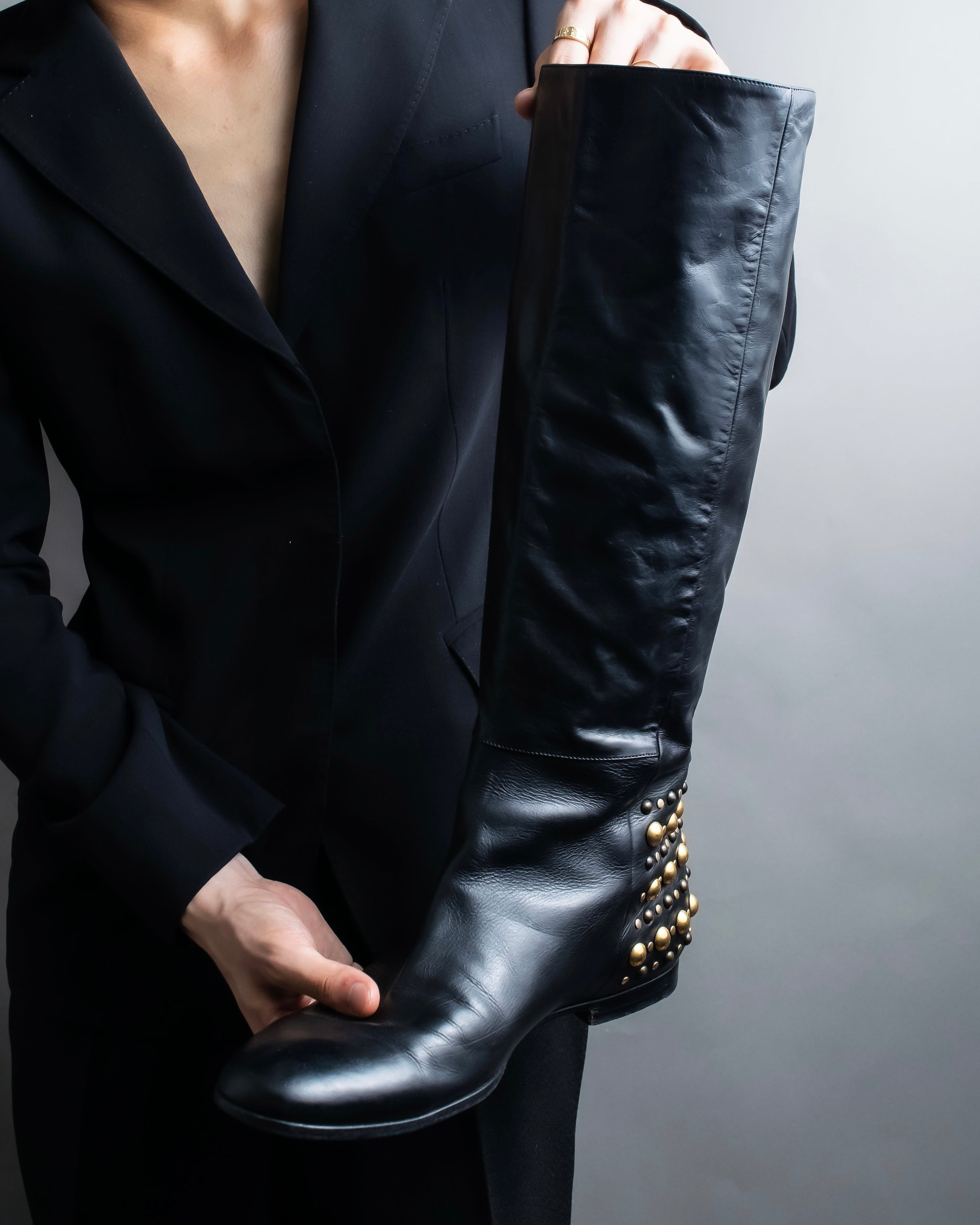 "GUCCI" Stud design vibram sole long boots