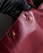 "LOEWE" Burgundy leather front button middle skirt