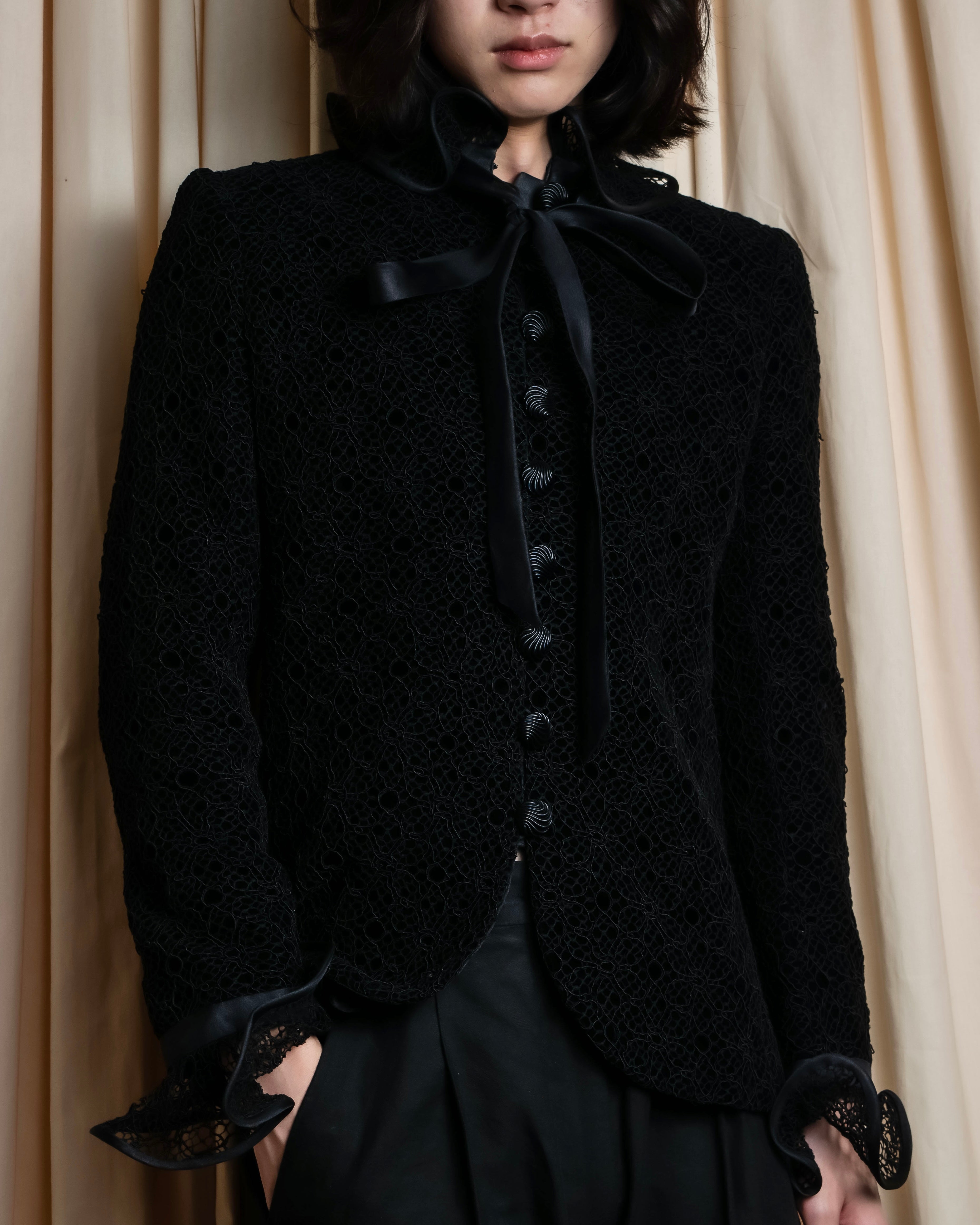 "JEAN-LOUIS SCHERRER" Lace frill design ribbon attached jacket