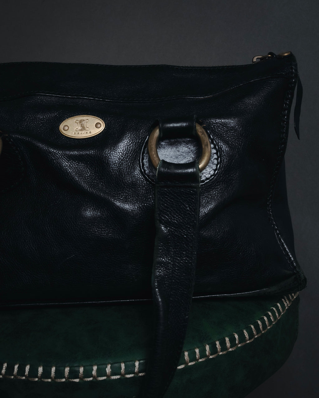 "CELINE" Leather double-pocket ring-hardware shoulder bag