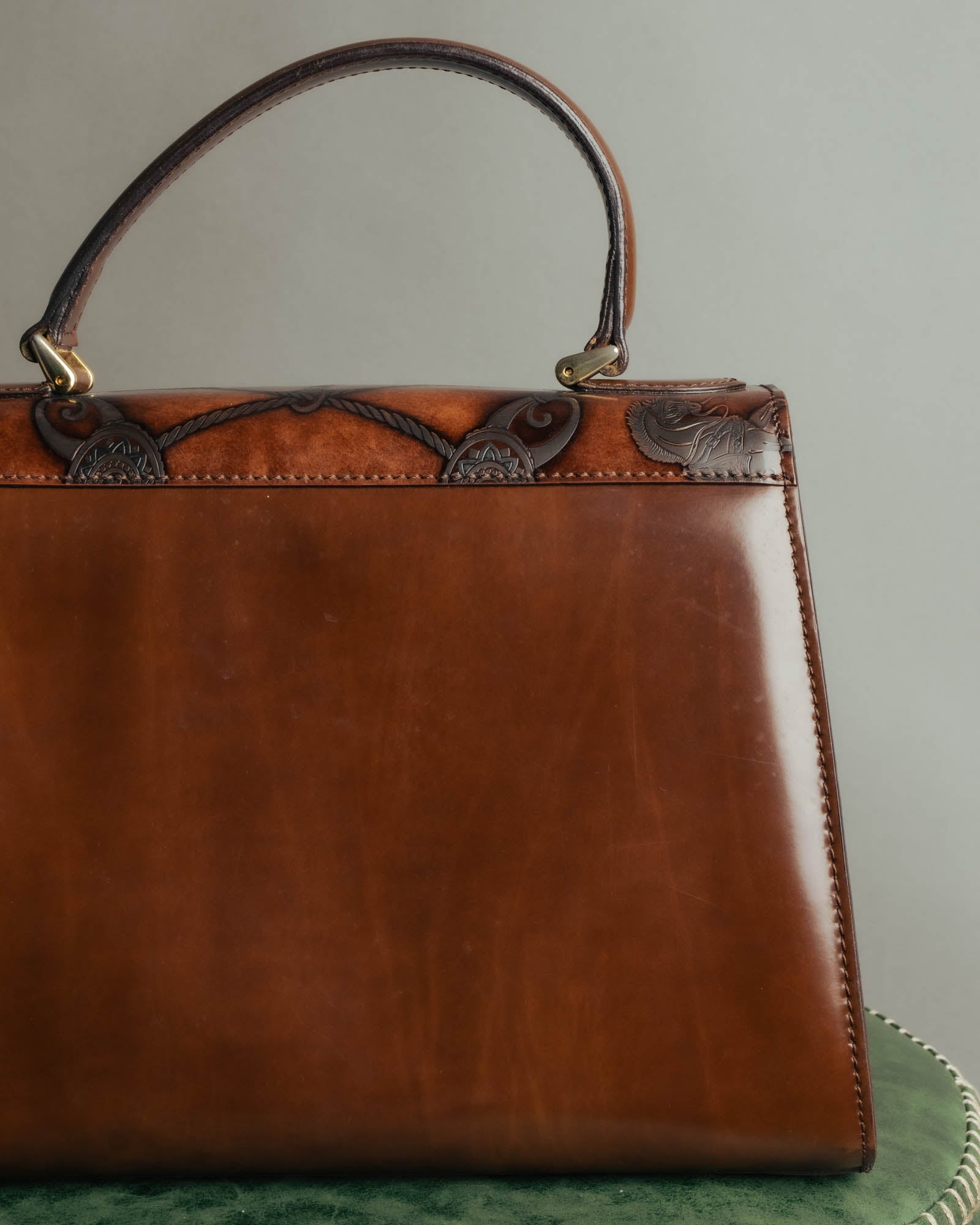 “Catsbro” 00’s-10’s Patinated equestrian leather handbag