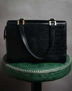 “YVES SAINT LAURENT” 90’s–Early 00’s Croc embossed leather woven stitch tote bag