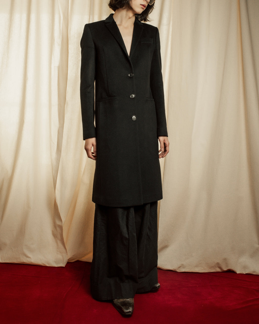 "GUCCI" Michele period solid black wool tailored coat