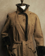 “LOEWE” 70’s-early 90’s Suede shearling belted long coat
