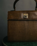 "CELINE" 70's-80's Structured lizard embossed leather top handle handbag