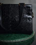 "YVES SAINT LAURENT" 90’s crocodile embossed lace up handbag